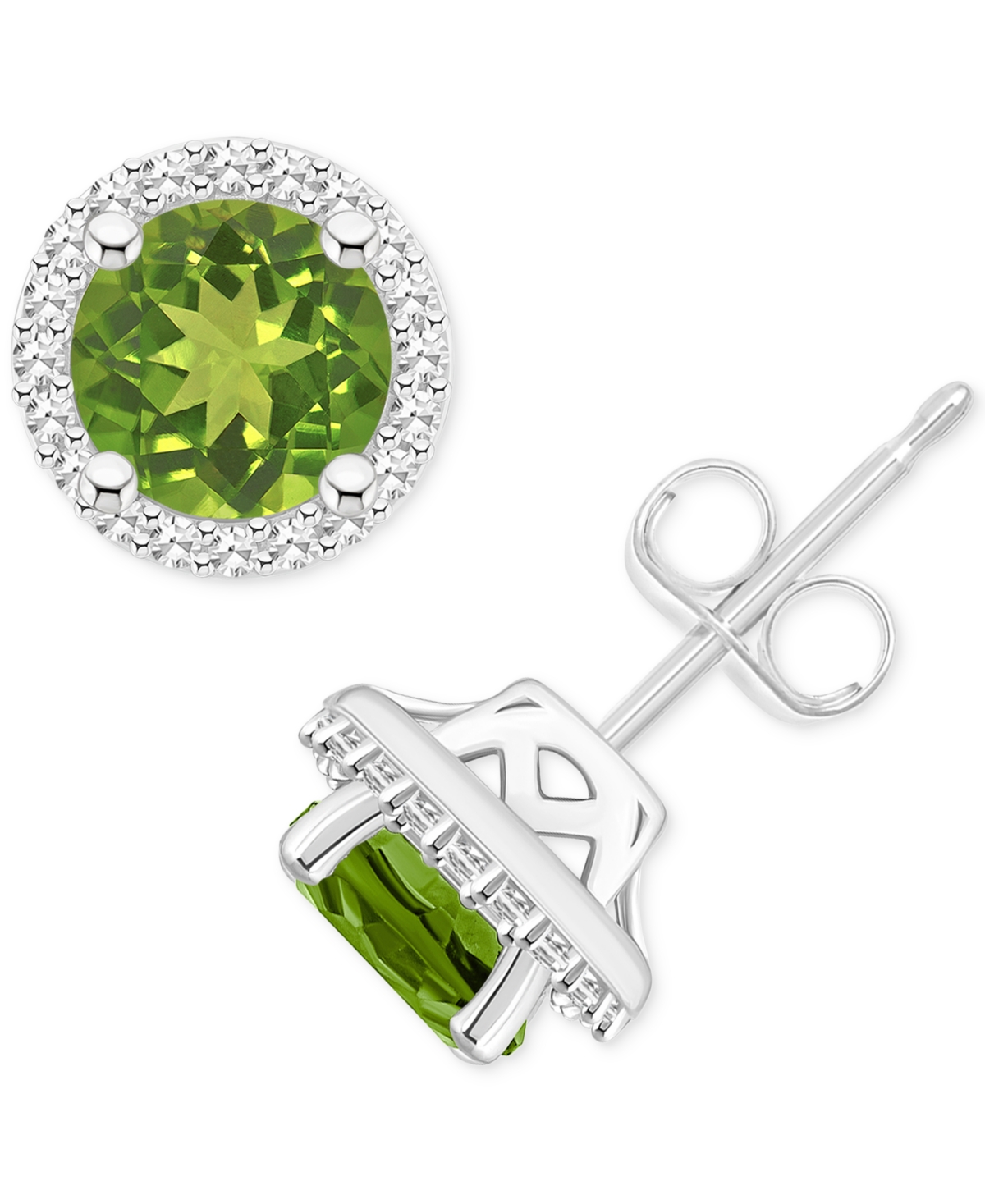 Amethyst (1-1/2 ct. t.w.) & Diamond (1/5 ct. t.w.) Halo Stud Earrings in Sterling Silver (Also in Citrine, Garnet, & Blue Topaz) - Peridot