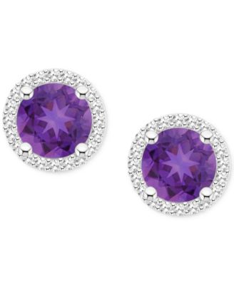 Amethyst (1-1/2 ct. t.w.) & Diamond (1/5 ct. t.w.) Halo Stud Earrings in Sterling Silver (Also in Citrine, Garnet, Peridot, & Blue Topaz)