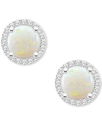 Aquamarine (1-1/2 ct. t.w.) & Diamond (1/5 ct. t.w.) Halo Stud Earrings in Sterling Silver (Also in Opal)