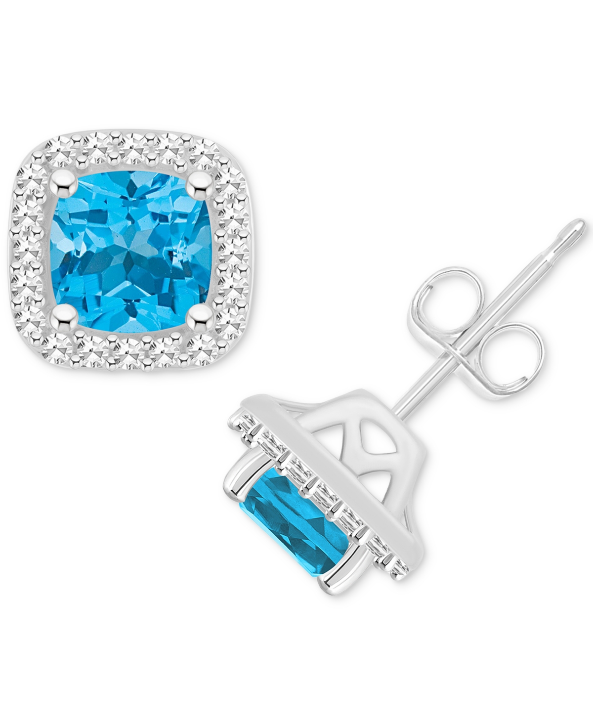 Macy's Amethyst (1 Ct. T.w.) & Diamond (1/5 Ct. T.w.) Cushion Halo Stud Earrings In Sterling Silver (also I In Blue Topaz