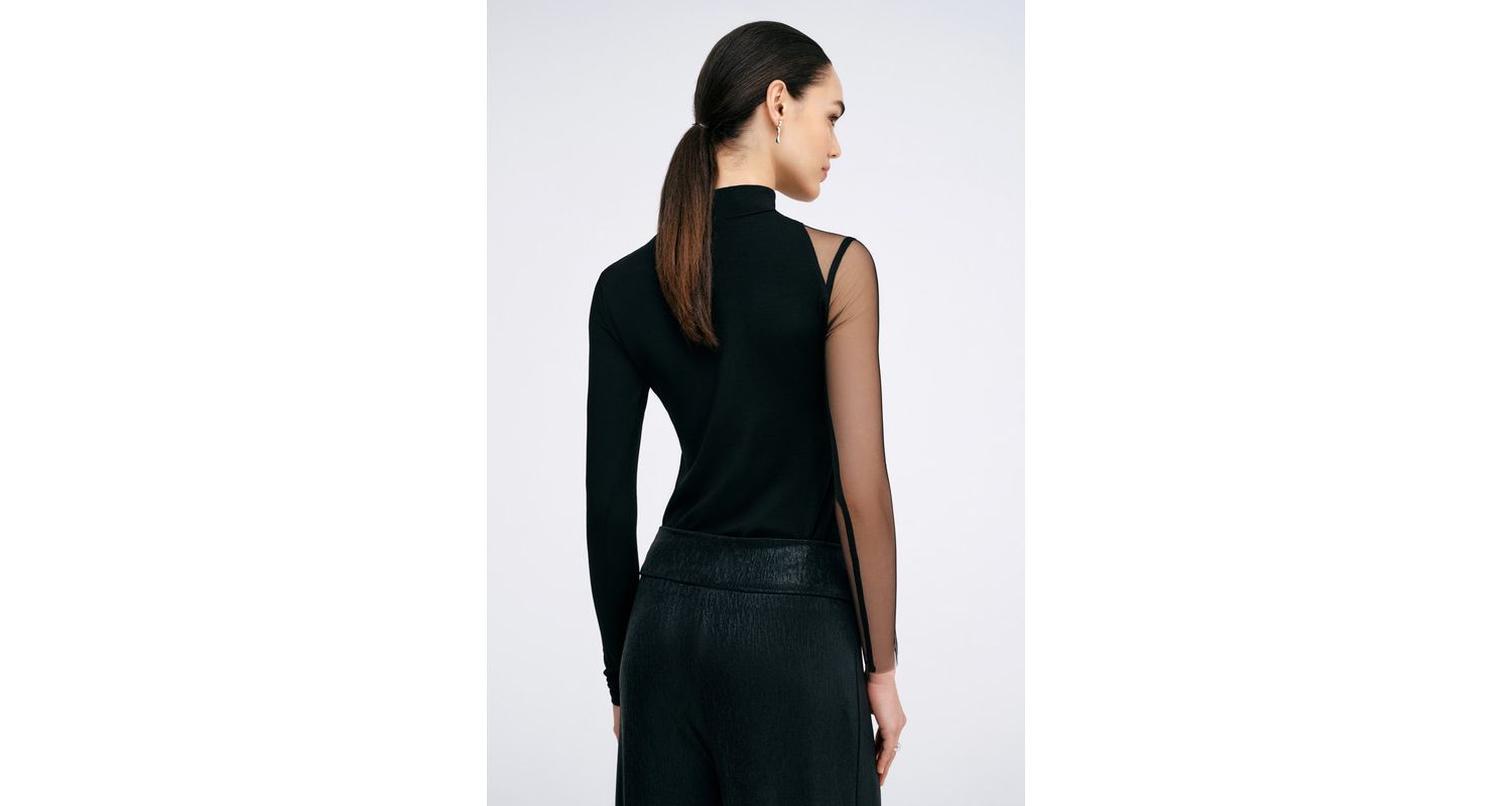 Women's Ysabel Mock-Neck Mesh-Sleeve Fitted Jersey Top