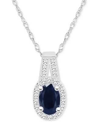 Emerald (1/2 ct. t.w.) & Diamond (1/8 ct. t.w.) Oval Halo 18" Pendant Necklace in Sterling Silver (Also in Ruby & Sapphire)