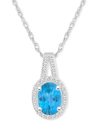 Amethyst (1-1/5 ct. t.w.) & Diamond (1/6 ct. t.w.) Oval Halo 18" Pendant Necklace in Sterling Silver (Also in Citrine, Garnet, Peridot, & Blue Topaz)