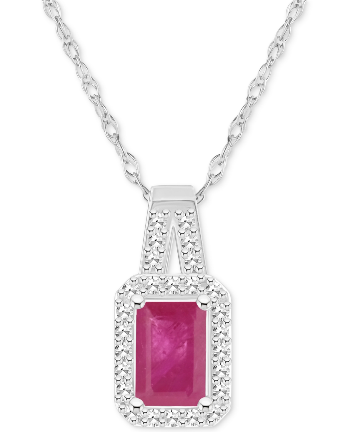 Macy's Emerald (1/2 Ct. T.w.) & Diamond (1/8 Ct. T.w.) Halo 18" Pendant Necklace In Sterling Silver (also I In Ruby