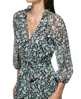 KARL LAGERFELD PARIS - Women's Floral-Print Ruffled Midi Dress