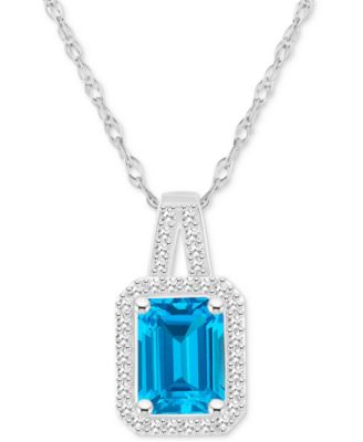 Amethyst (1-5/8 ct. t.w.) & Diamond (1/6 ct. t.w.) Halo 18" Pendant Necklace in Sterling Silver (Also in Citrine, Garnet, Peridot, & Blue Topaz)