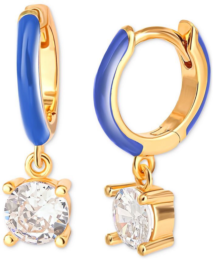 Giani Bernini Cubic Zirconia & Blue Enamel Dangle Hoop Earrings In 18k  Gold-plated Sterling Silver, Created For Ma
