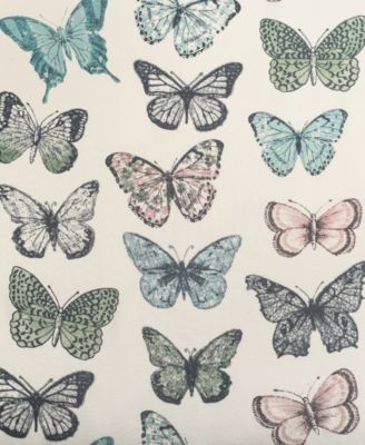 No. 918 Magdalena Butterfly Print Sheer Rod Pocket Kitchen Curtain Tier Pair