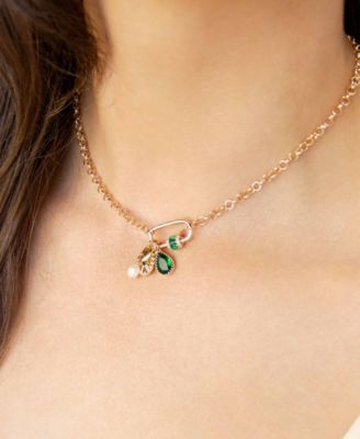 18k Gold-Plated Cubic Zirconia & Freshwater Pearl Evil Eye Multi-Charm Pendant Necklace, 15" + 5" extender