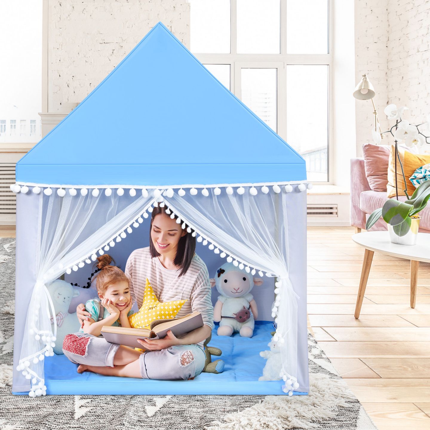 Детская игрушка Costway Large Playhouse With Mat, Ages 2+, цвет: Синий — фото 3