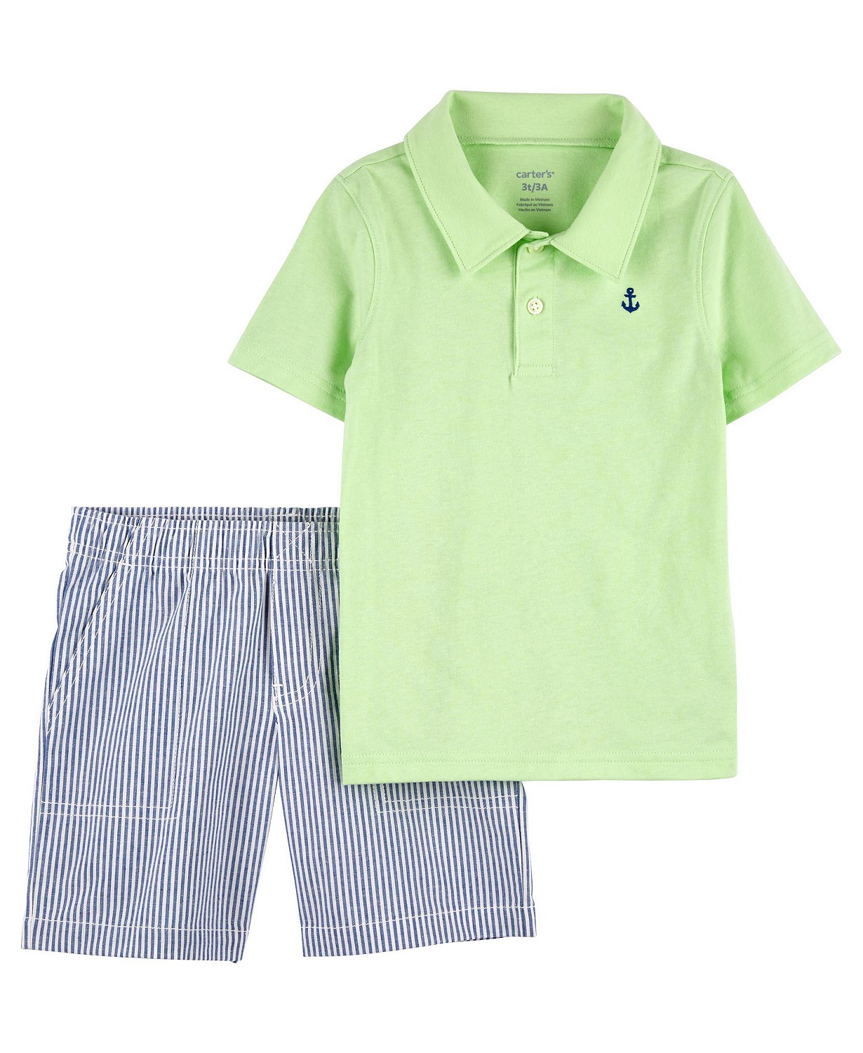 Toddler Boys Polo Shirt and Striped Shorts, 2 Piece Set