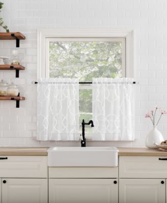 Allerton Embroidered Trellis Light Filtering Rod Pocket Kitchen Curtain Valance and Tiers Set