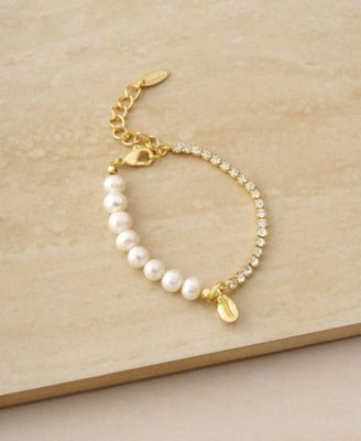 Cowrie Shell, Cultivated Freshwater Pearl Glass Bracelet