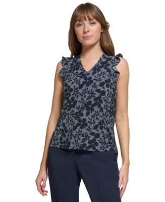 売れ筋商品|||トミー ヒルフィガー カットソー トップス レディース Women's Floral-Print Ruffle V-Neck Top Midnight/ Powder Tommy Hilfiger Women's Floral-Print Ruffle V-Neck Top - Macy's