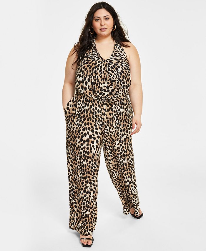 I.N.C. International Concepts Plus Size Cheetah-Print Jumpsuit, Created ...