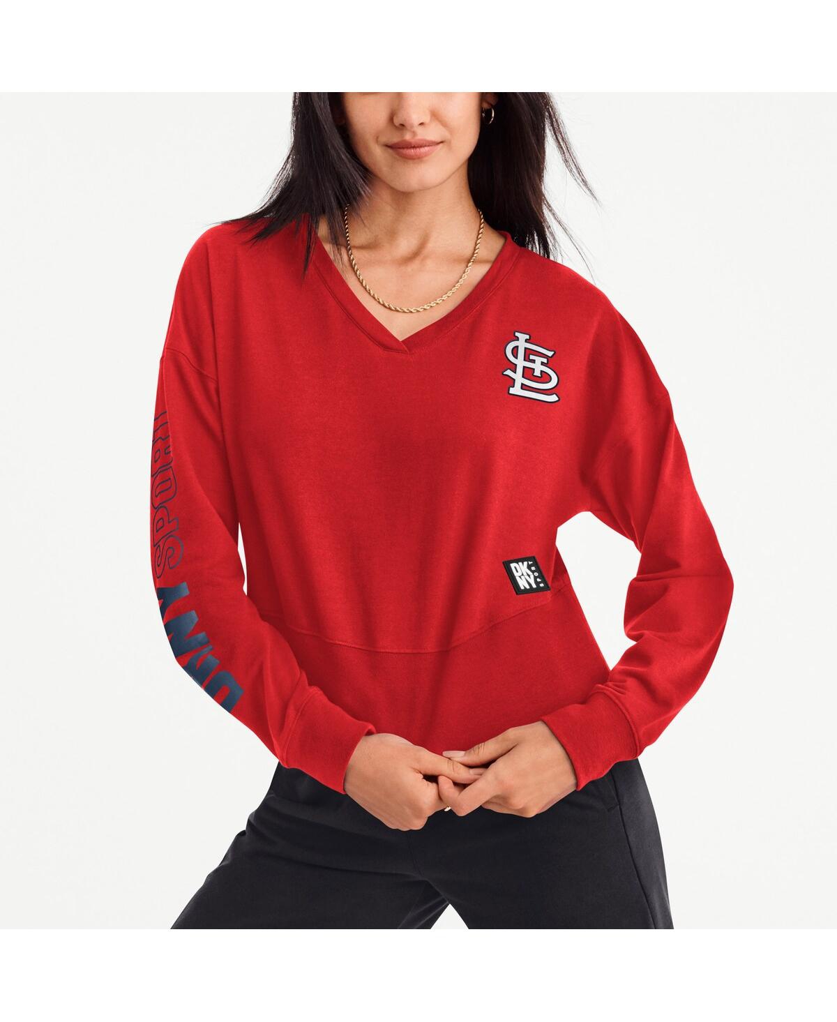 Dkny Women's  Sport Red St. Louis Cardinals Lily V-neck Pullover Sweatshirt
