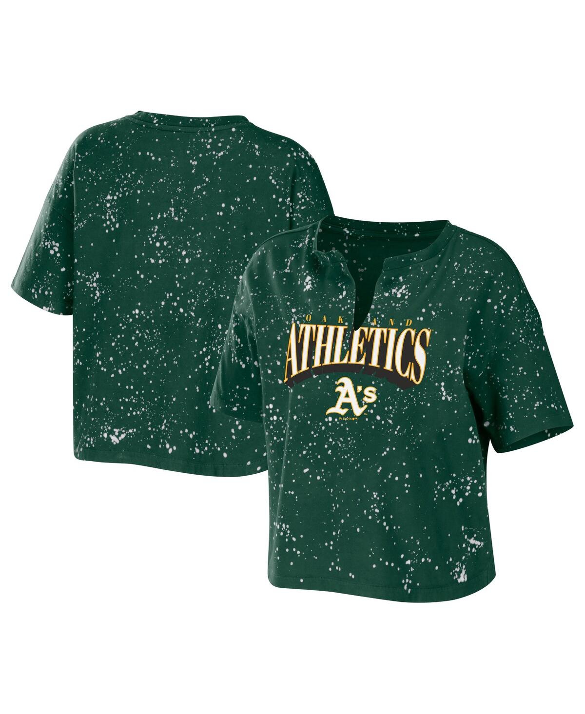 Shop Wear By Erin Andrews Women's  Green Oakland Athletics Notch Neck Tie-dye T-shirt