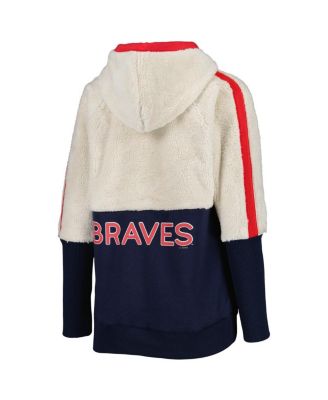 Women's Oatmeal, Navy Atlanta Braves Shuffle It Raglan Full-Zip Hoodie