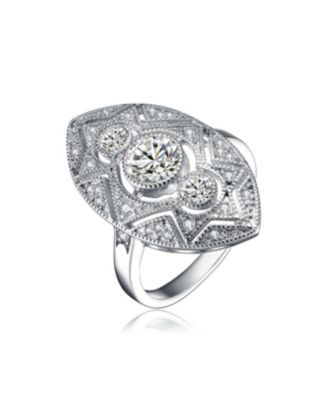 Genevive Sterling Silver Clear Round Cubic Zirconia Filigree Ring - Macy's