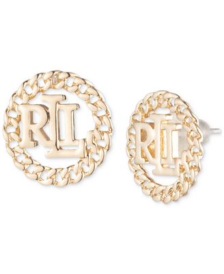 Lauren Ralph Lauren Gold Tone Logo Curb Chain Stud Earrings Macy s