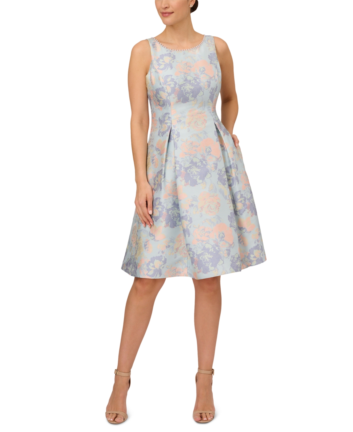 Adrianna Papell Women's Floral-Jacquard Embellished Dress