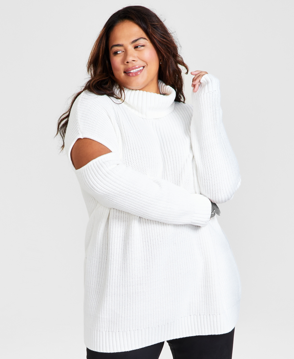 Bar Iii Plus Size Cutout Turtleneck Sweater Coated Leggings