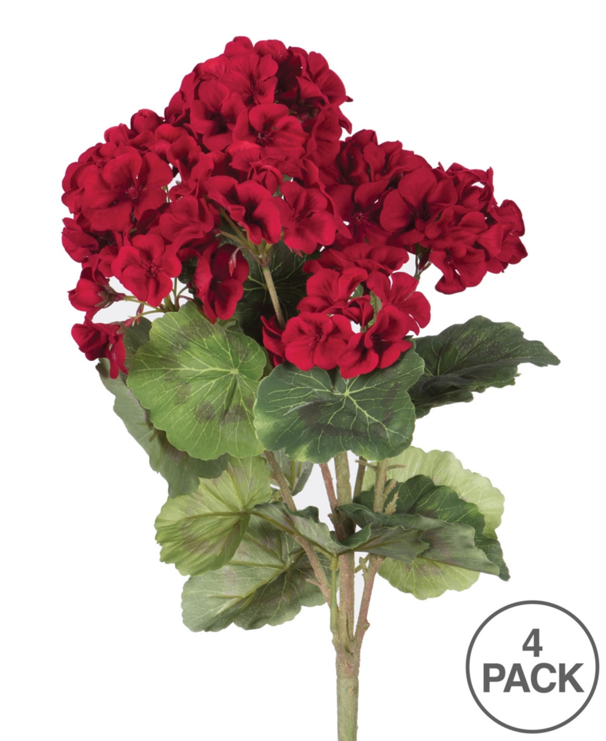 Vickerman 18" Artificial Red Geranium Bush, 4 Per Pack In Red