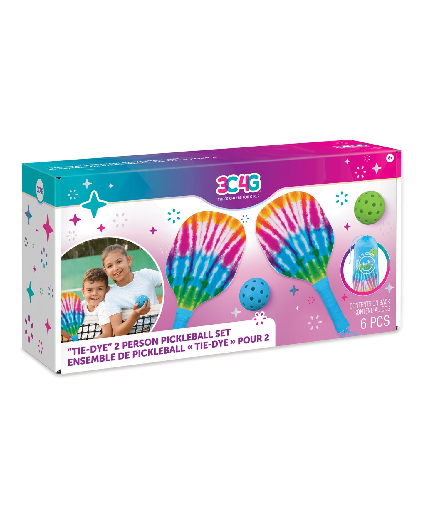 Детские игрушки 3C4G Cool 2 B Kind Tie-Dye 2-Player Pickleball Set, 6-Piece Set, Ages 8+ — фото 2