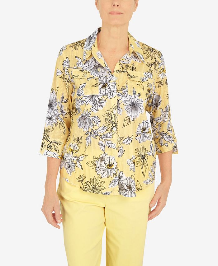 Alfred Dunner Women's Summer in The City Etched Floral Button Down Top -  Macy's
