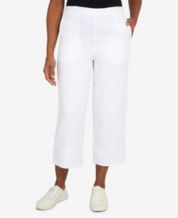 INC International Concepts Petite Wide-leg Linen Sailor Pants in White