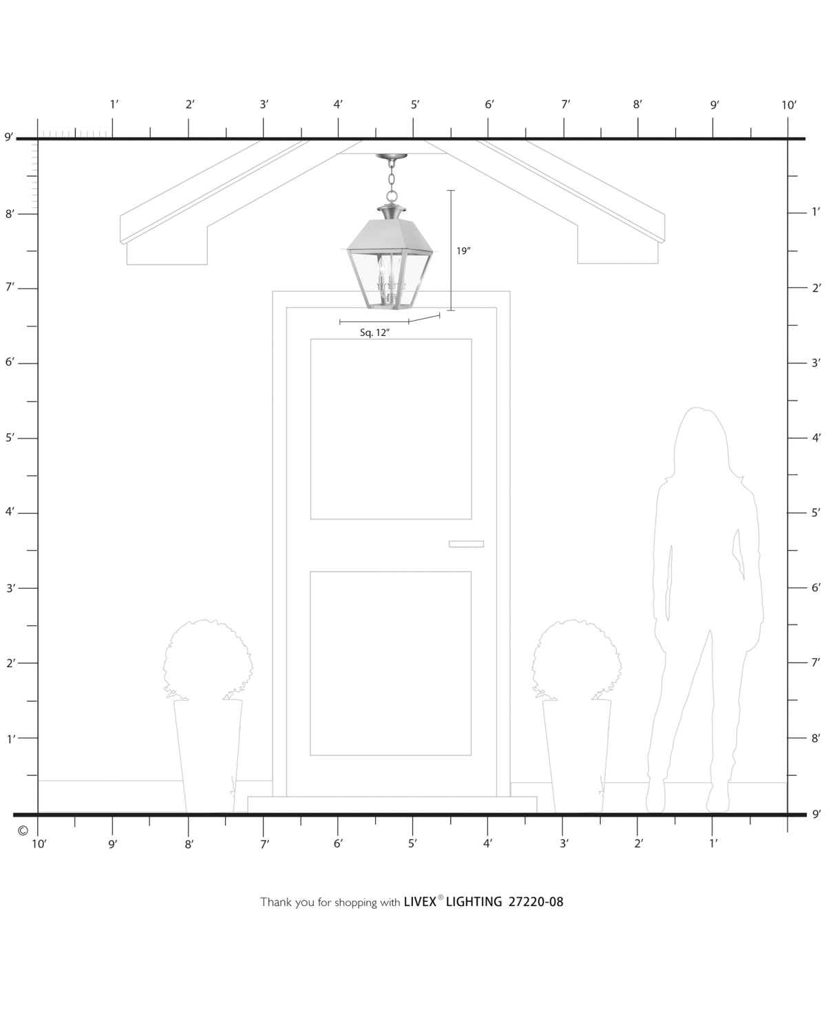 Livex Wentworth 3 Light Outdoor Pendant Lantern - Bronze with Antique Brass