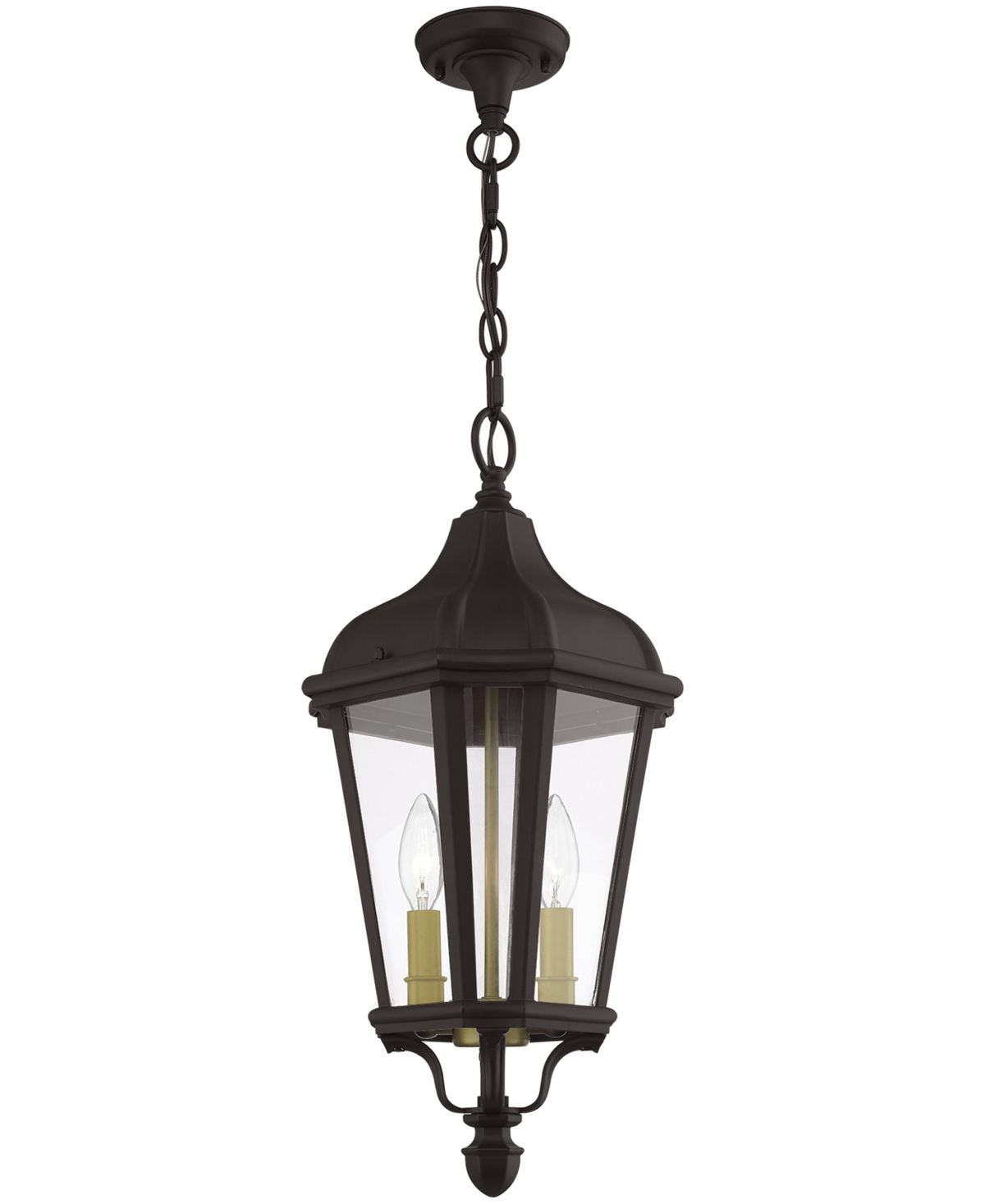 Livex Morgan 2 Light Outdoor Pendant Lantern - Bronze with Antique Gold