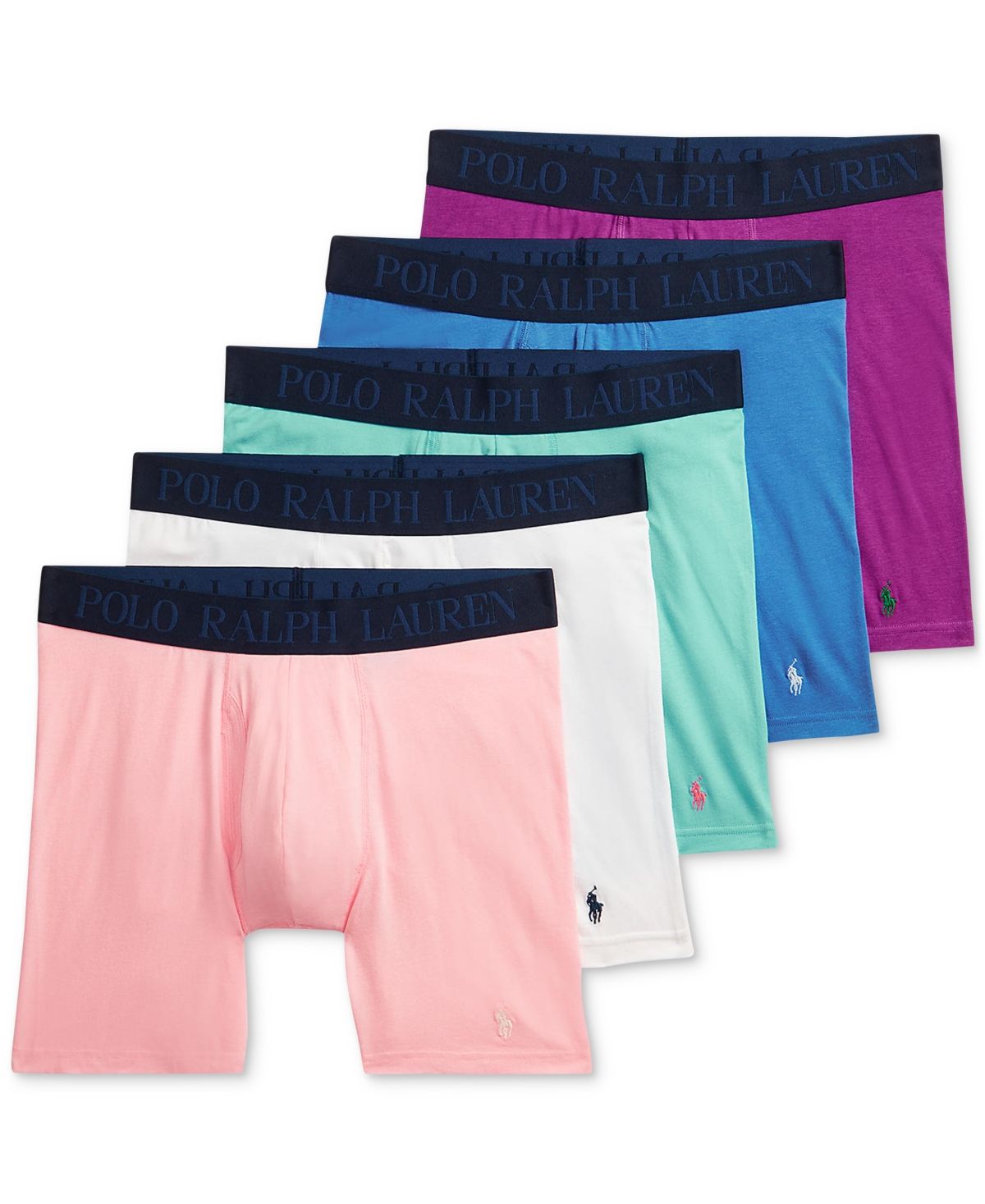 Men's 5-Pack Cotton-Blend Boxer Briefs - Carmel Pink / White / Turquoise / Maidst
