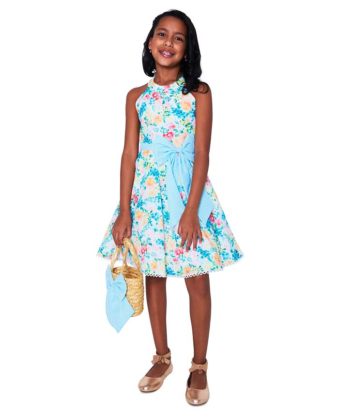 Rare Editions Big Girls Floral Halter Bodice to A Line Skirt Dress
