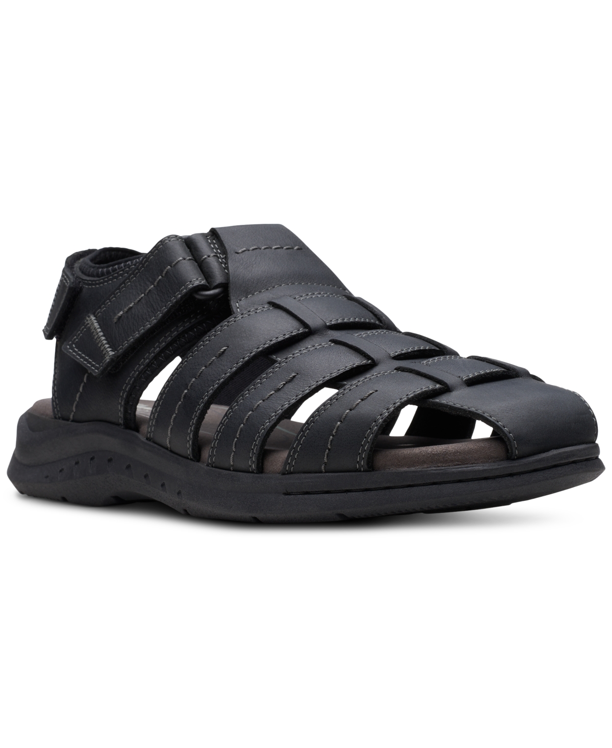 Shop Clarks Men's Walkford Fish Tumbled Leather Sandals In Black Tumbled