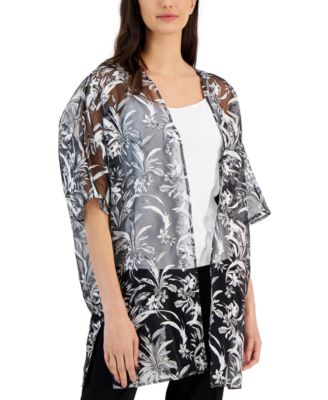 Anne Klein - Women's Oversized Sheer Open-Front Floral Cardigan