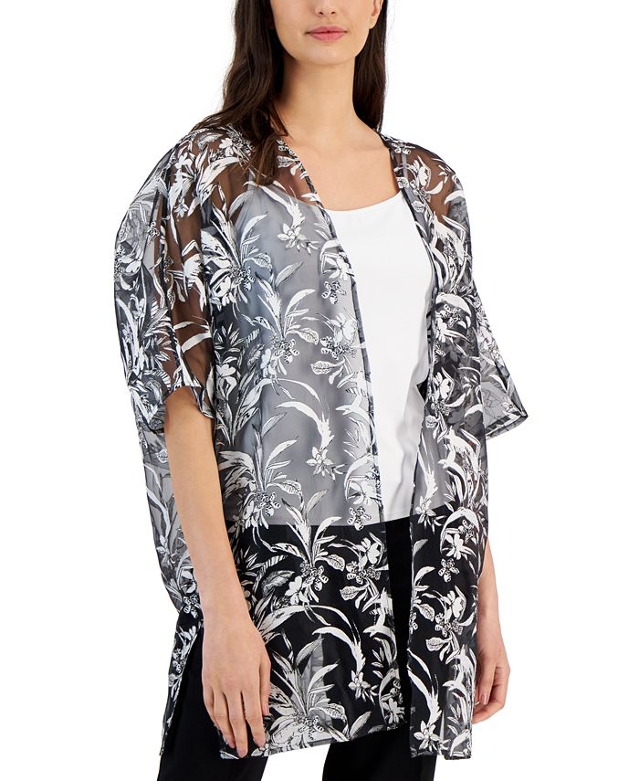 Anne Klein Women s Oversized Sheer Open Front Floral Cardigan Macy s