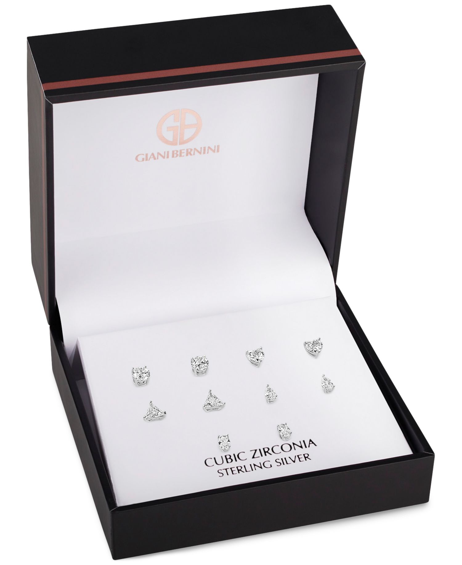 5-Pc. Set Cubic Zirconia Solitaire Multi-Cut Stud Earrings in Sterling Silver
