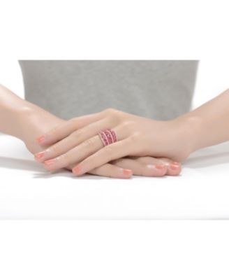 Red Round Shaped Cubic Zirconia Stone 18K Rose Gold Plated Sterling Silver Ring