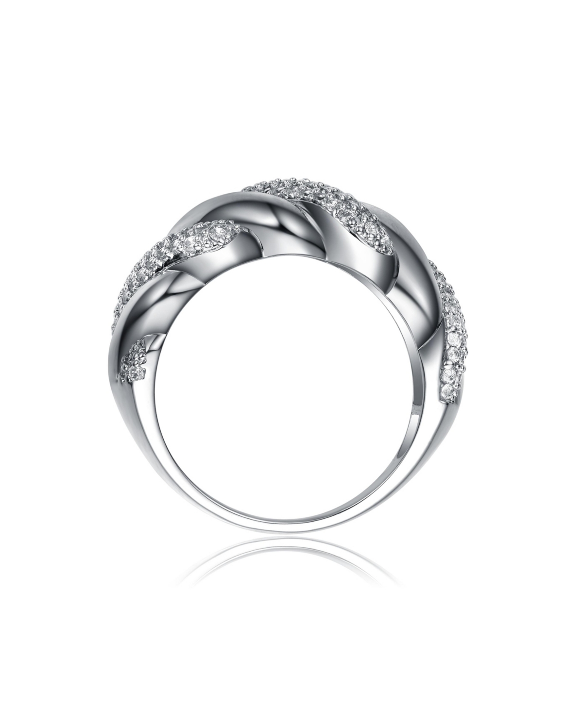 Genevive SterlingWhite Gold Plated Clear Round Cubic Zirconia Wavy Twisted Ring - Silver