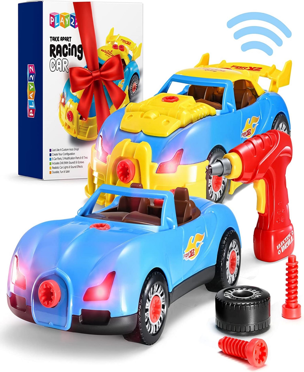 Play22 Take Apart Racing Car 30 Piece Set With Drill, Engine Sounds Lights In Multicolor
