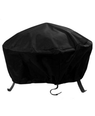 Outdoor Heavy-Duty Weather-Resistant Vinyl PVC Round Fire Pit Cover with Drawstring Closure - Black