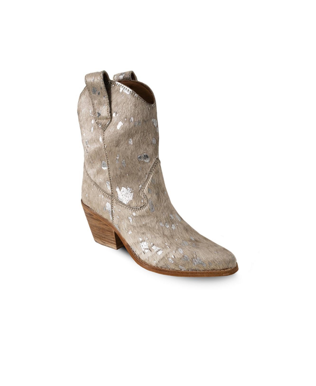 Bala Di Gala Women'sLeather Western Boots With Silver Splashes, Calf By - Beige