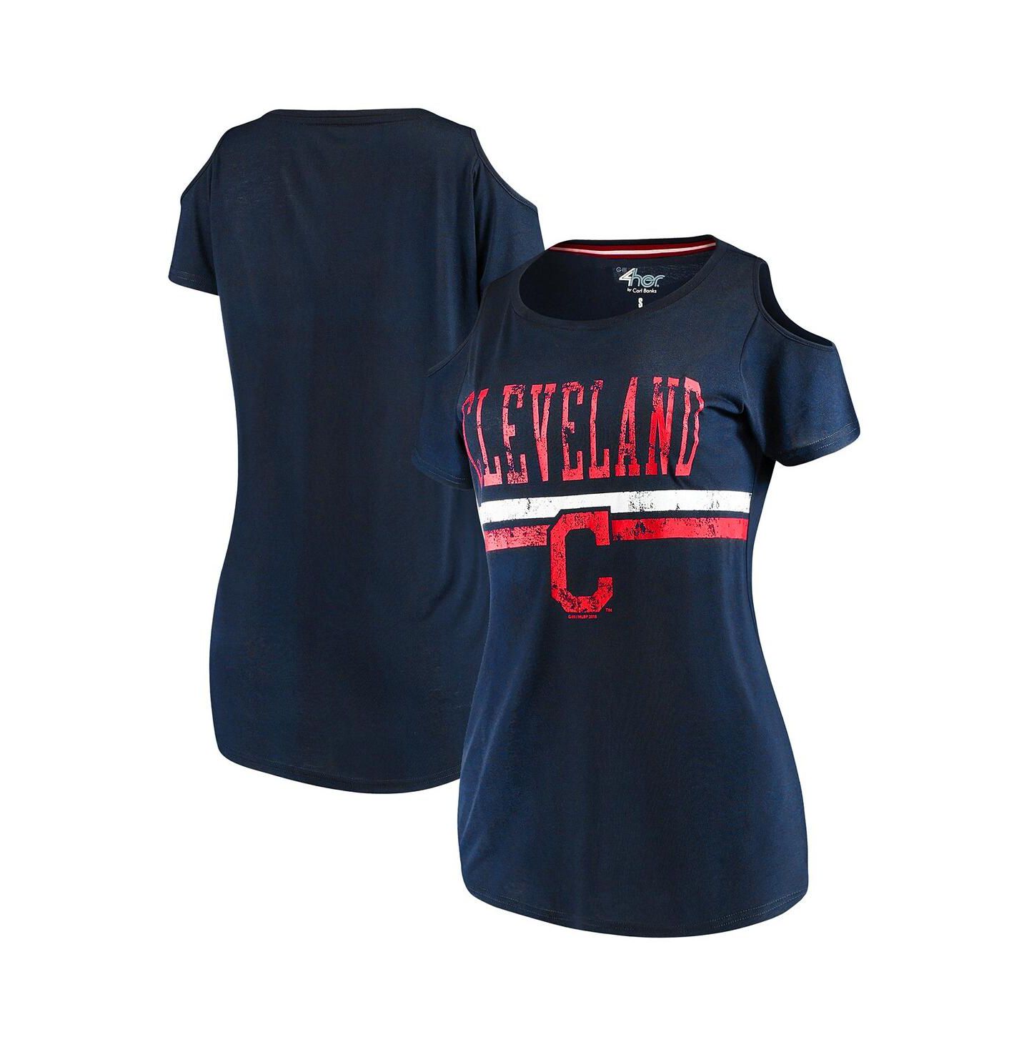 Женская футболка G-III 4Her by Carl Banks Navy Cleveland Indians Clear The Bases Cold Shoulder Scoop neck — фото 1