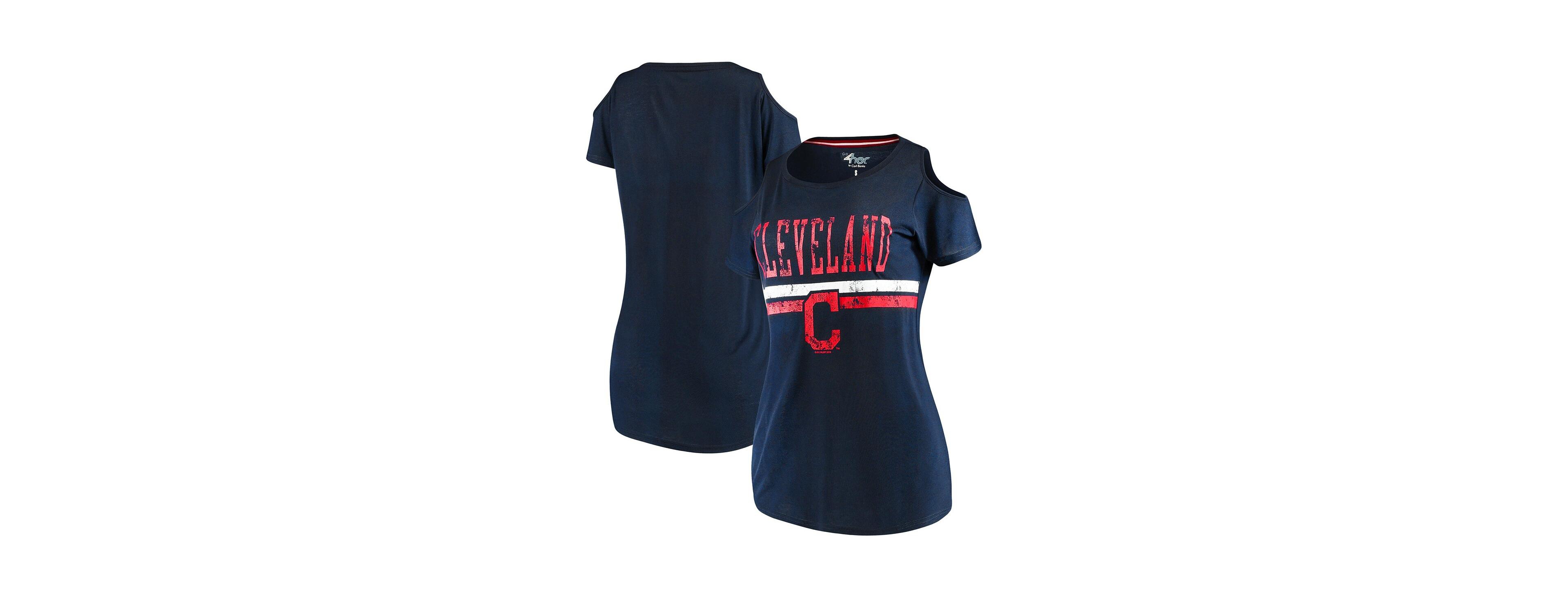 Women's G-iii 4Her by Carl Banks Navy Cleveland Indians Clear The Bases Cold Shoulder Scoop neck T-shirt