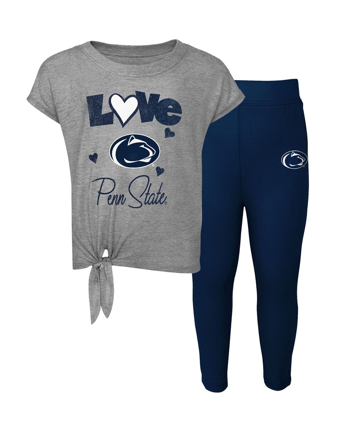 Outerstuff Babies' Little Boys And Girls Heathered Gray, Navy Penn State Nittany Lions Forever Love T-shirt And Legging In Heathered Gray,navy