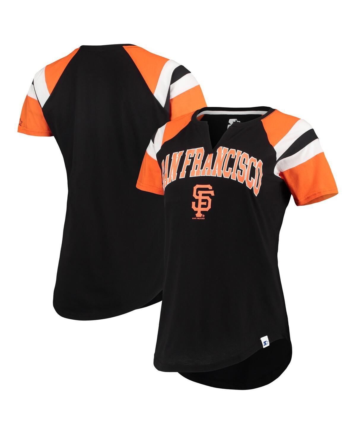 Shop Starter Women's  Black, Orange San Francisco Giants Game On Notch Neck Raglan T-shirt In Black,orange