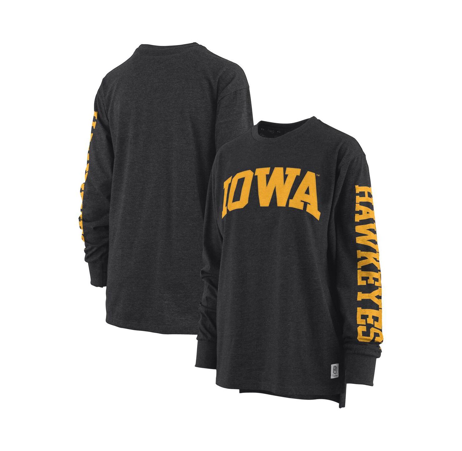 Women's Heathered Black Iowa Hawkeyes Two-Hit Canyon Long Sleeve T-shirt