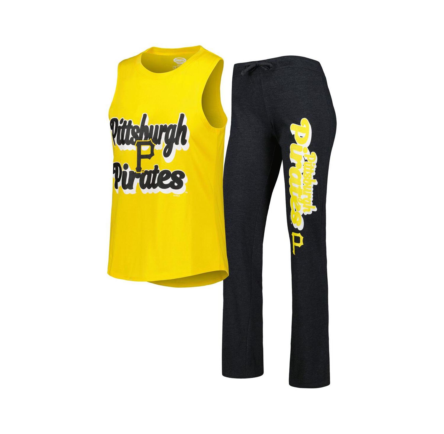 Women's Heather Black and Gold Pittsburgh Pirates Wordmark Meter Muscle Tank Top and Pants Sleep Set