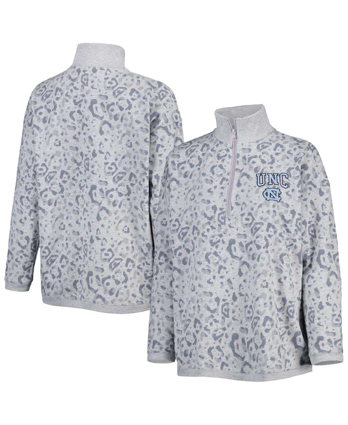 Gameday Couture Women's  Heather Gray North Carolina Tar Heels Leopard Quarter-zip Sweatshirt In Heather Gray